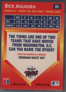 1992 Triple Play #65 Rick Aguilera